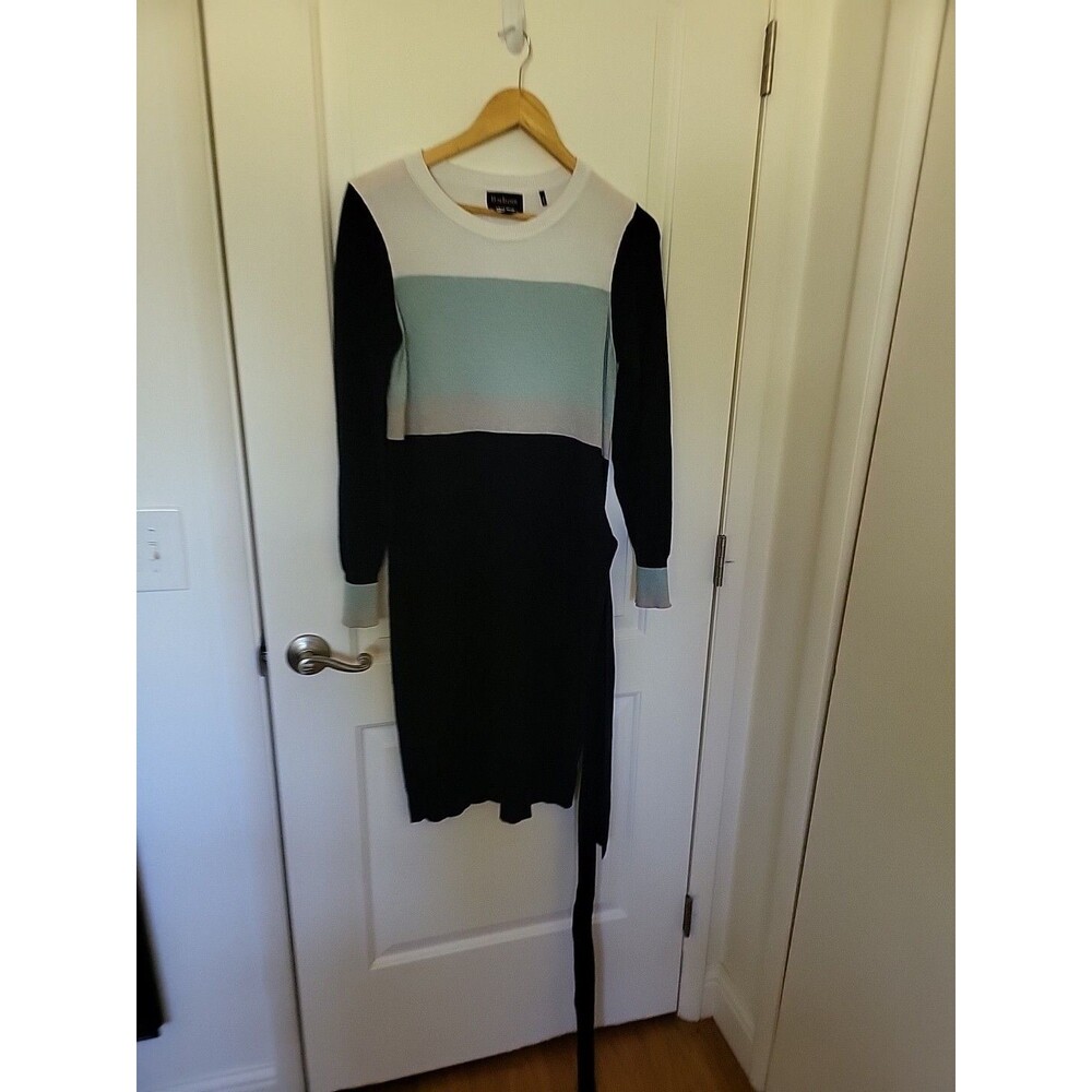 Barbour White & Blue Colorblock Scoop Neck Unlined Sheath Dress Made In Italy